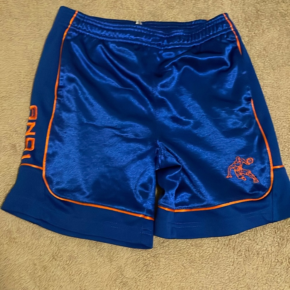 Cool blue and one shorts, orange outline basketball
